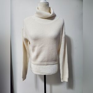 Nasty Gal Cream Turtleneck Cropped Sweater